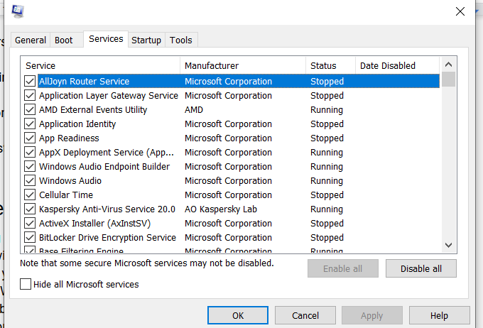 Tab Layanan Windows Tidak Responsif