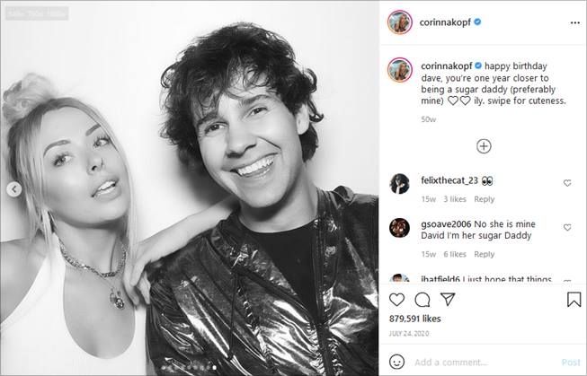 Corinna Kopf bareng YouTube David Dobrik. (Instagram/@corinnakopf)