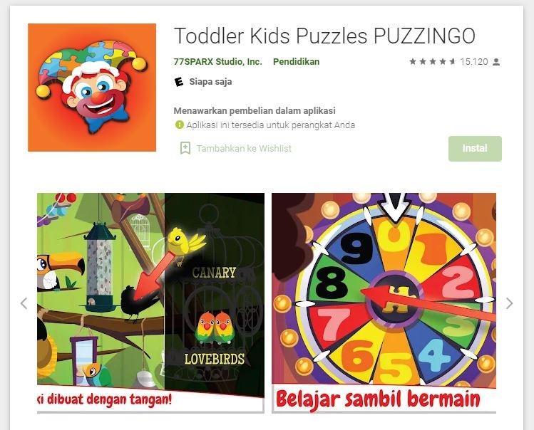 Game Edukasi Anak - Toddler Kids Puzzles PUZZINGO. (Google Play Store)