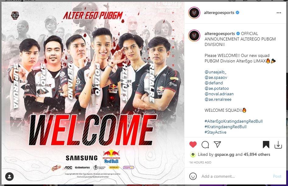 Setelah dilepas oleh Aerowolf, Limax bergabung ke AE. Pengumuman Alter Ego LIMAX. (Instagram/ alteregoesports)