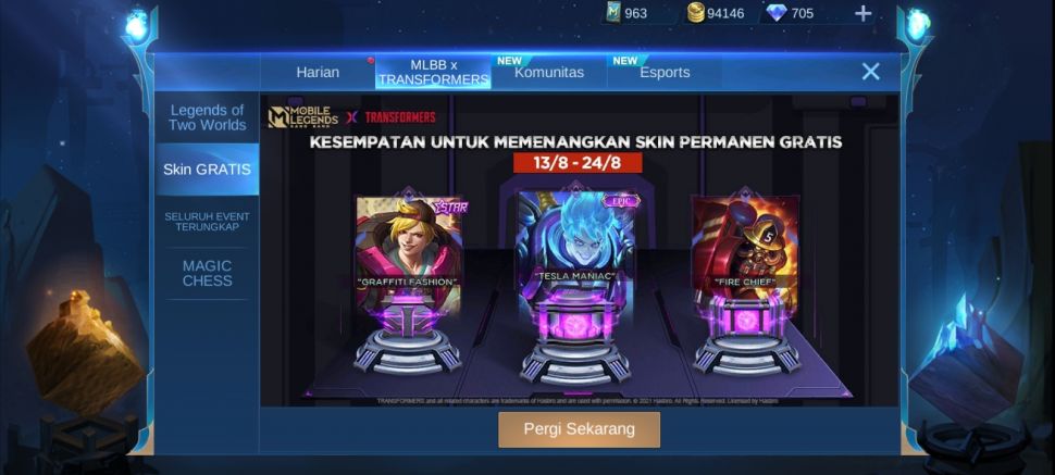 Skin pembuka event Mobile Legends x Transformers. (HiTekno.com)