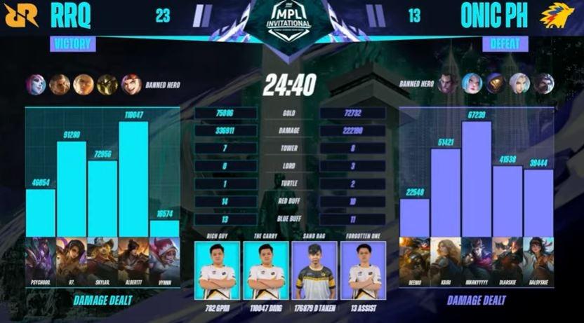 Game pertama RRQ vs ONIC PH dimenangkan RRQ. (YouTube/ Mobile Legends Bang Bang)