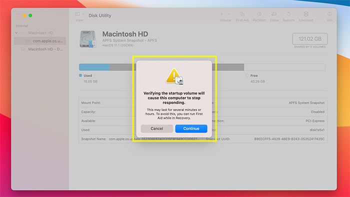 Izin Disk Peringatan MacOS Sebelum Prosedur