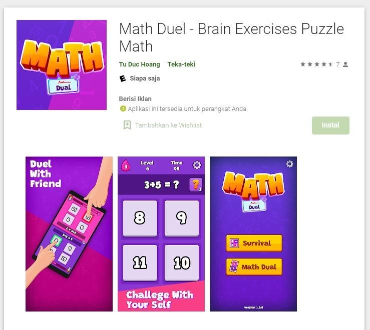 Game Asah Otak - Math Duel. (Google Play Store)