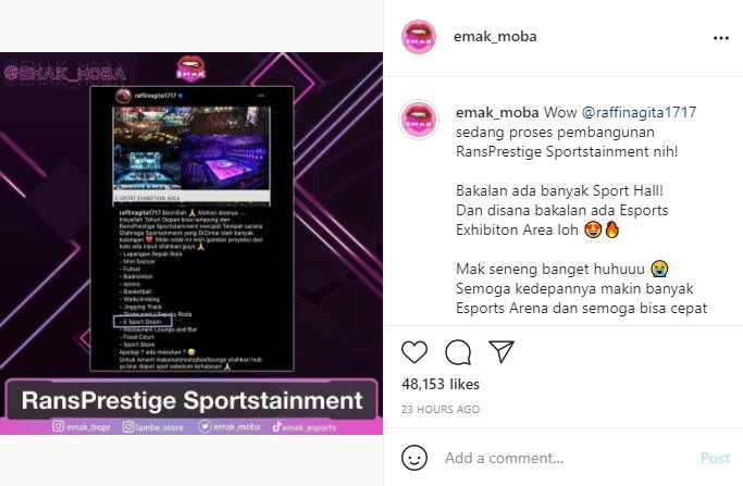 Raffi Ahmad bangun RansPrestige Sportstainment. (instagram/emak_moba)