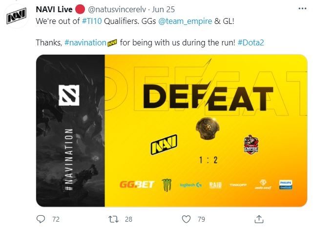 NaVi saat kalah dari Team Empire. (Twitter/ natusvincerelv)