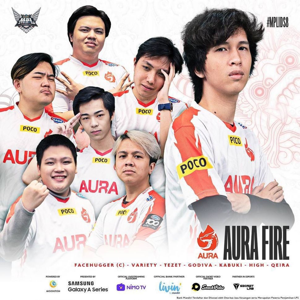 Roster Aura Fire untuk MPL Season 8. (Instagram/ mpl.id.official)